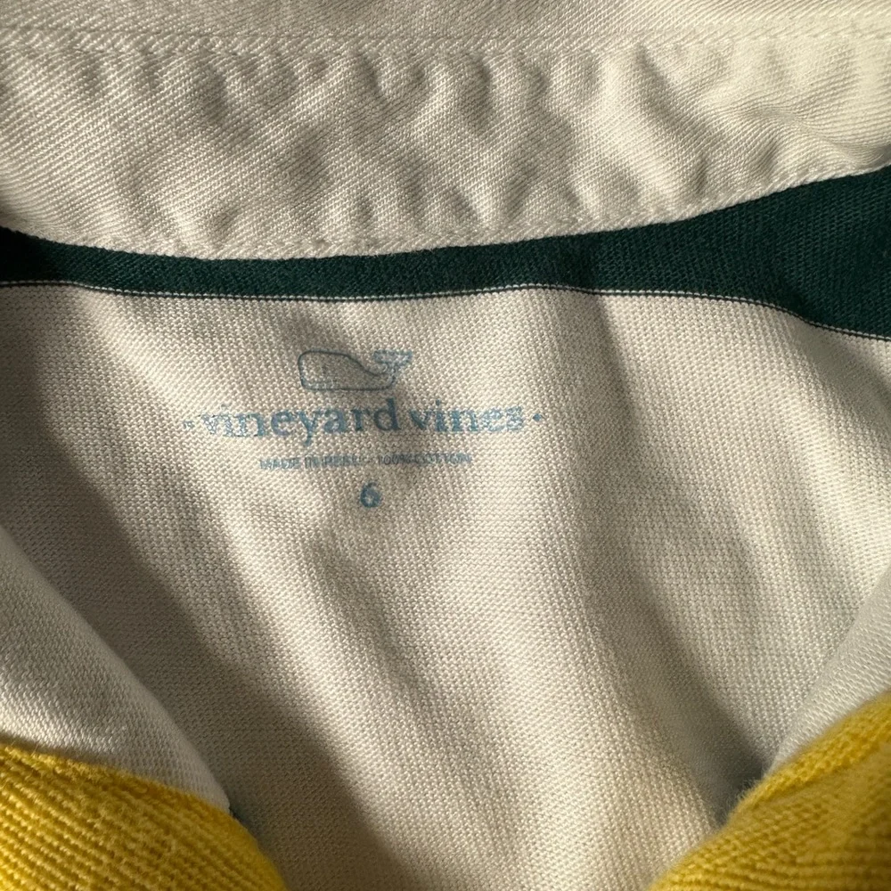 Vineyard Vines Green & White Striped Rugby Shirt with Yellow Trim - Kids